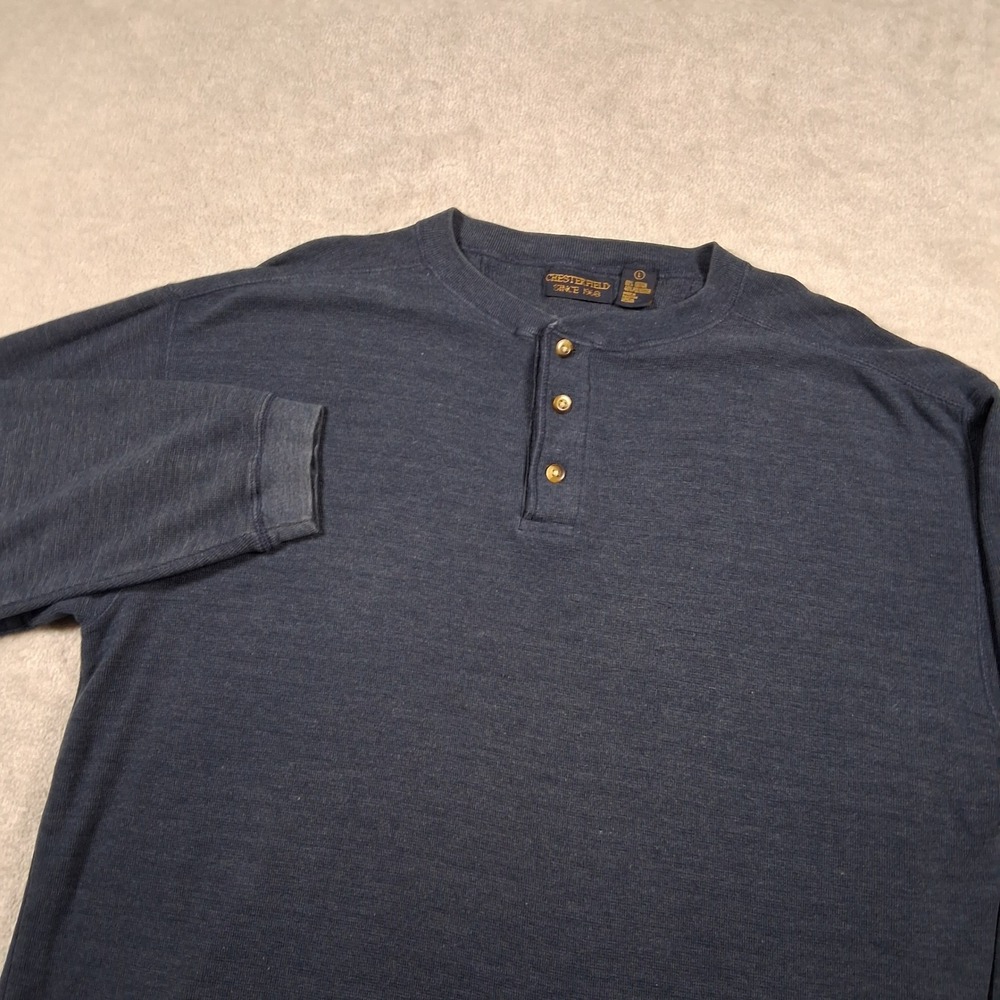Chesterfield Henley Shirt Mens Large Navy Blue Long Sleeve Cotton Blend Casual